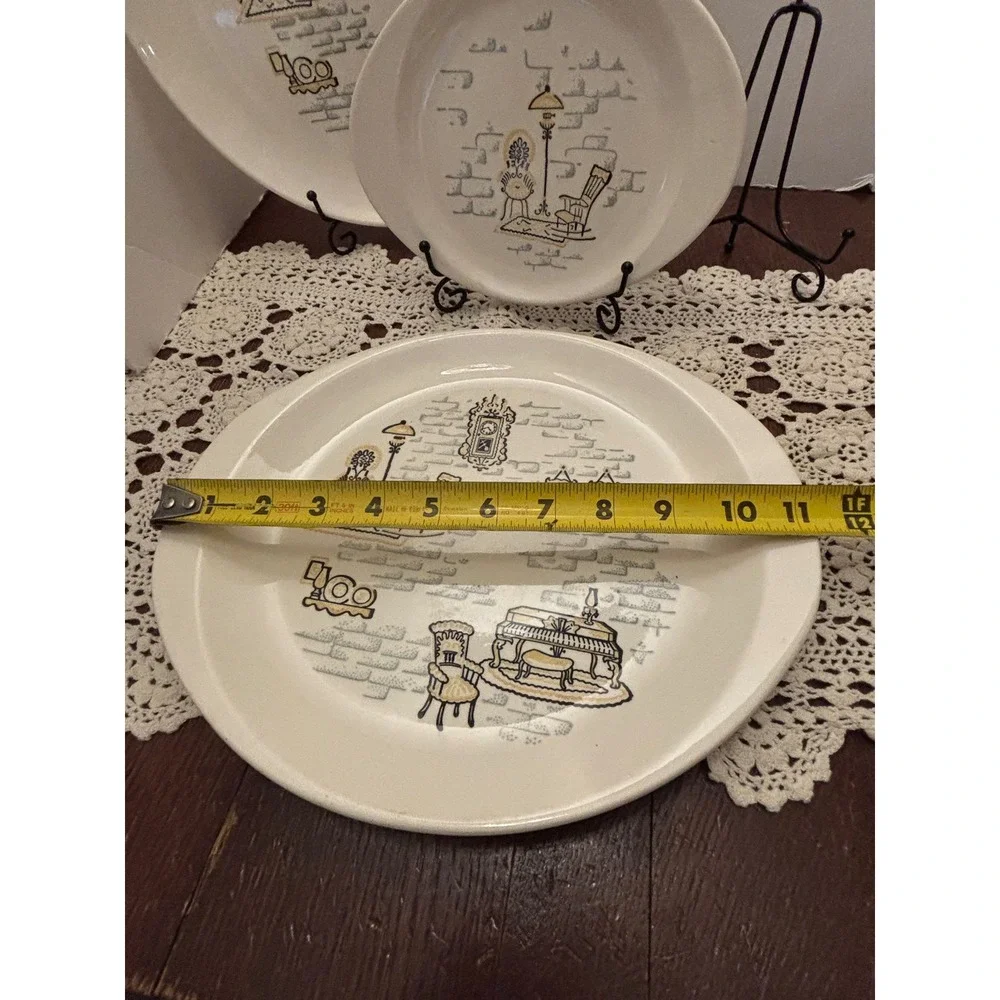 Vintage MCM Hand Decorated‎ Made in America Serving Set 5pc Platters Pie Dish